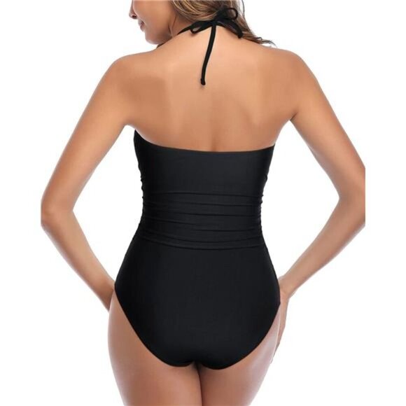 Sexy Cutout One Piece Swimsuit Tummy Control Halter Tie Knot Bathing Suit - Picture 2 of 6
